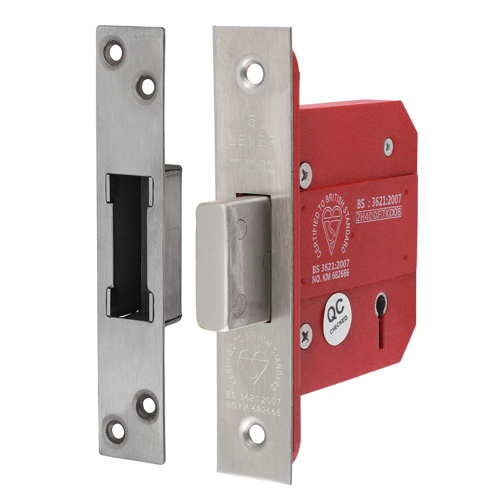 5 Lever British Standard CE Deadlock – Stainless Steel Satin (78mm Case / 57mm Backset)