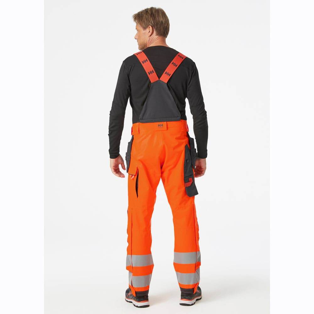 Helly Hansen 71493 Alna 2.0 Hi-Vis Waterproof Shell Construction Bib& Brace Pant Trouser ORANGE/EBONY / 34.5" Waist - 32" Leg