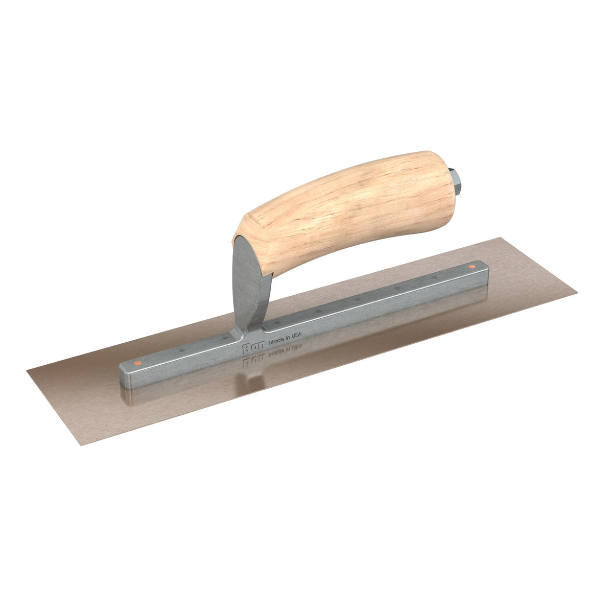 Bon Tool Golden Stainless Steel Square End Finish Trowel - Long Shank - Camel Back Wood Handle