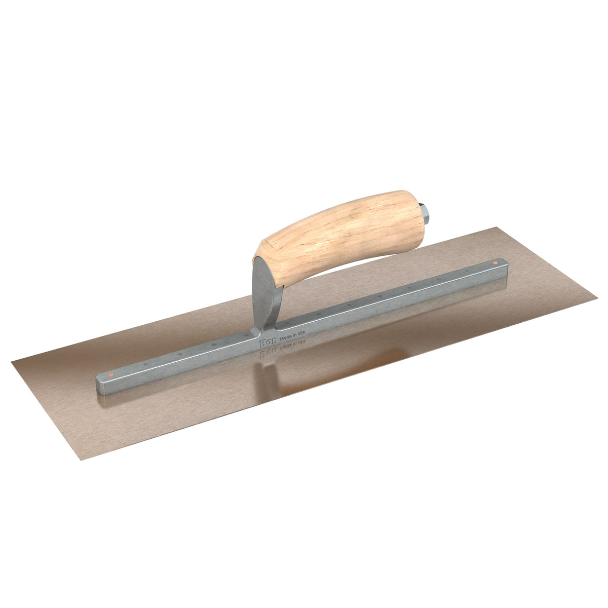 Bon Tool Golden Stainless Steel Square End Finish Trowel - Long Shank - Camel Back Wood Handle