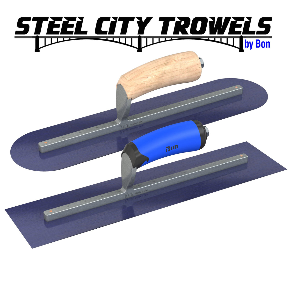 Bon Tool Ultra Flex Blue Steel Square End Finish Trowel  - Camel Back Wood Handle