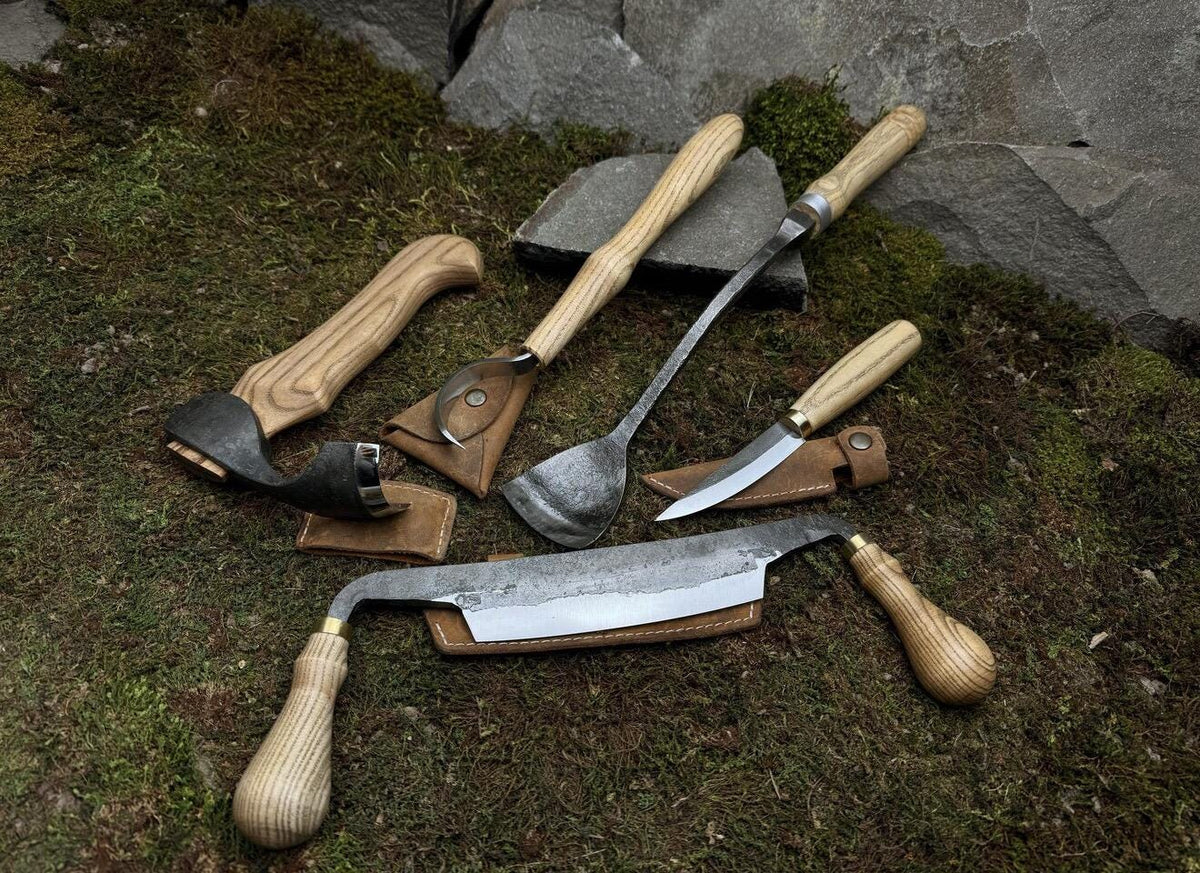 Handmade Wood Carving Tools: 7-Piece High Carbon Steel Knife Set