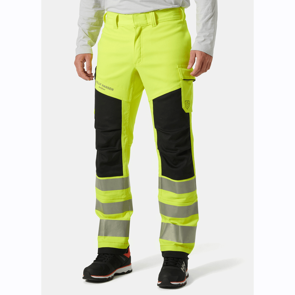 Helly Hansen 77451 Fyre Flame Retardant Work Pants, Class 2 Hi-Vis Yellow/Ebony, 31" Waist 31.5" Leg-C46