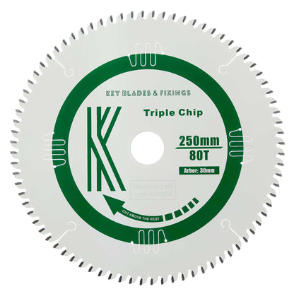 250mm x 30mm x3.0mm 80 Tooth Triple Chip Blade (MFC & Laminates) 8250 Circular Saw Blade