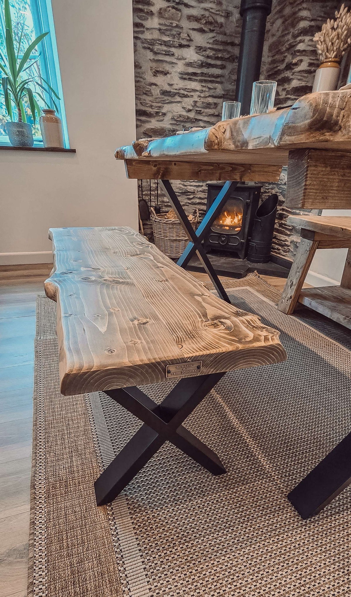 Bench For Dining Table Live / Waney Edge With Metal X Legs