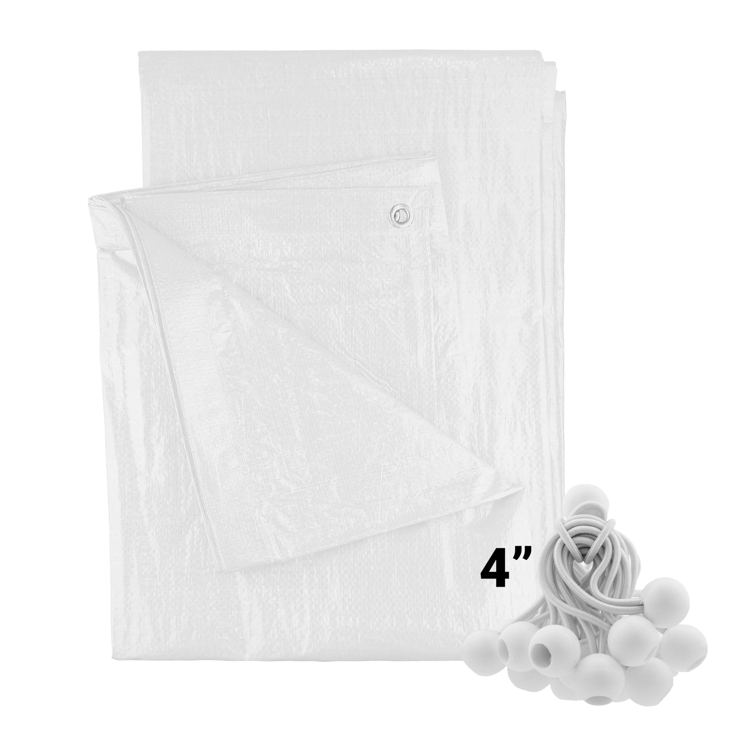 White M-Grade Tarpaulin with 20 x 4" Bungee Balls (White)