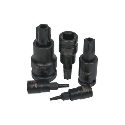 US PRO INDUSTRIAL 15pc Impact Tamper Star Torx Bit Sockets - 1/4" 3/8" 1/2" Drives T6 - T70 7531