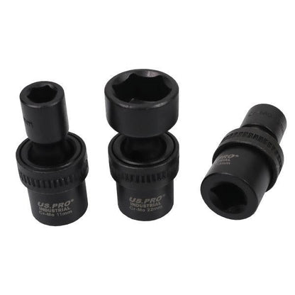 US PRO INDUSTRIAL 15pc 1/2" Dr Swivel Impact Shallow Sockets 10 - 24mm 7565