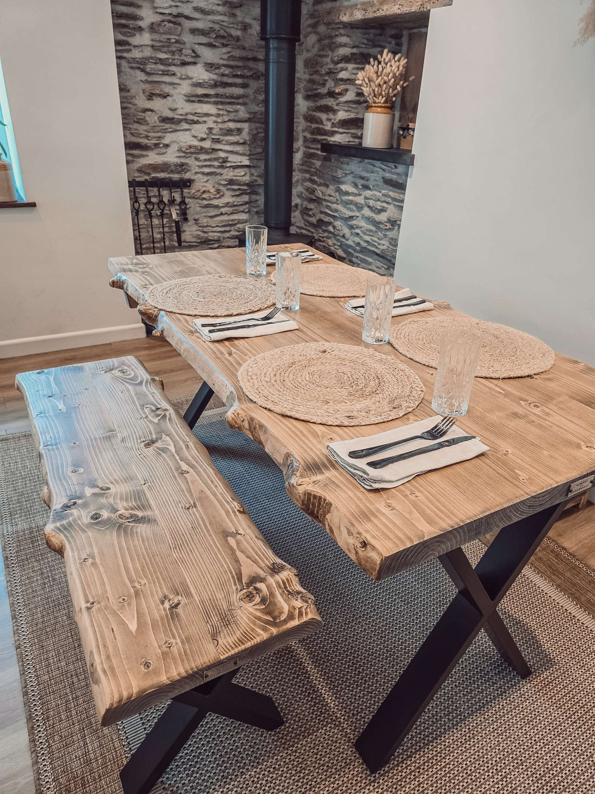 Bench For Dining Table Live / Waney Edge With Metal X Legs