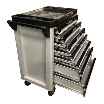 BRUNEL Tools 7 Drawer Caster Mounted Roller Tool Chest Cabinet with 6 Fully Stocked Drawers - 249 Pieces - Grey
