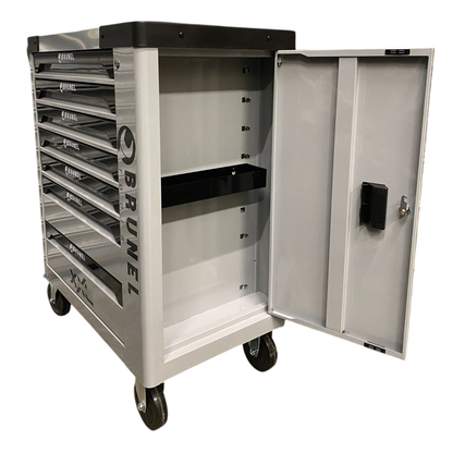 BRUNEL Tools 7 Drawer Caster Mounted Roller Tool Chest Cabinet with 6 Fully Stocked Drawers - 249 Pieces - Grey