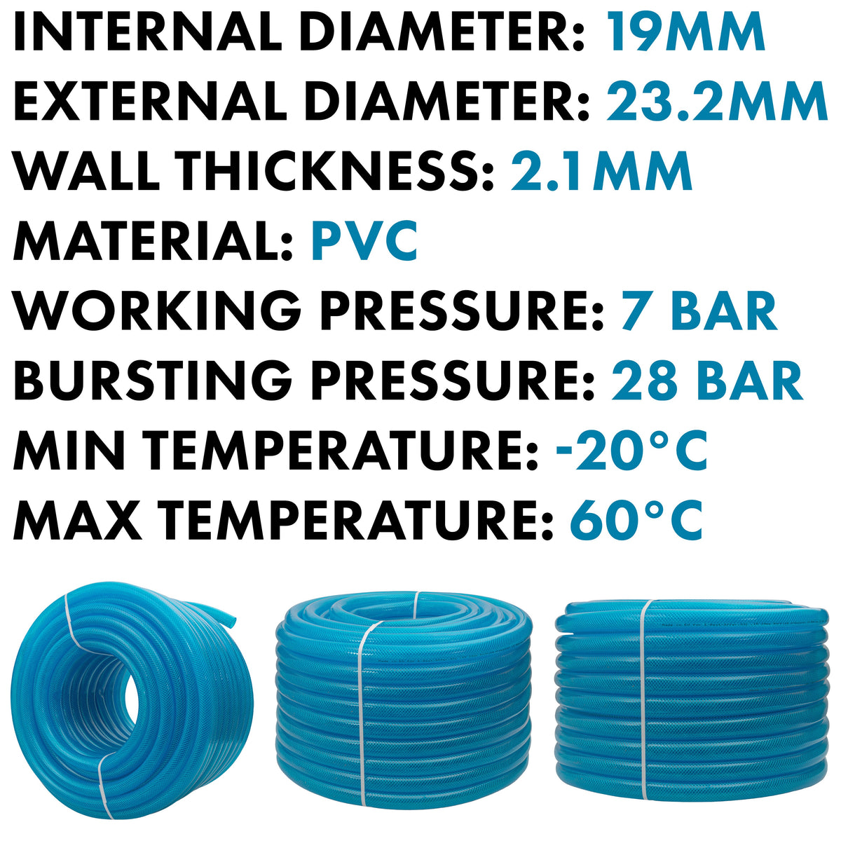 Braided Fuel Hose Blue Transparent PVC 19mm*2.1mm