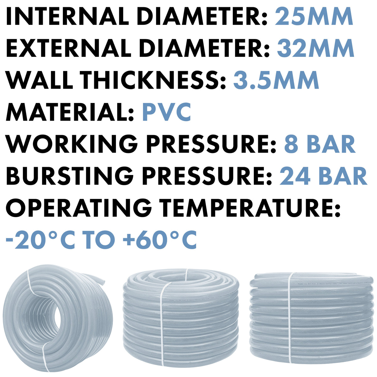 Clear Braided PVC Pipe 25mm*3.5mm