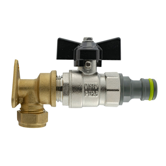 15mm Brass Wall Flange Kit with Bib Valve + Click Lock