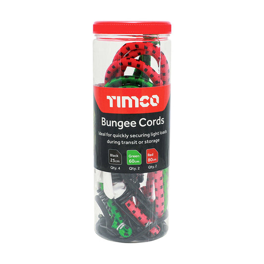Mixed Bungee Cord Tub - Various Sizes - 8 Pieces - 25 - 80cm