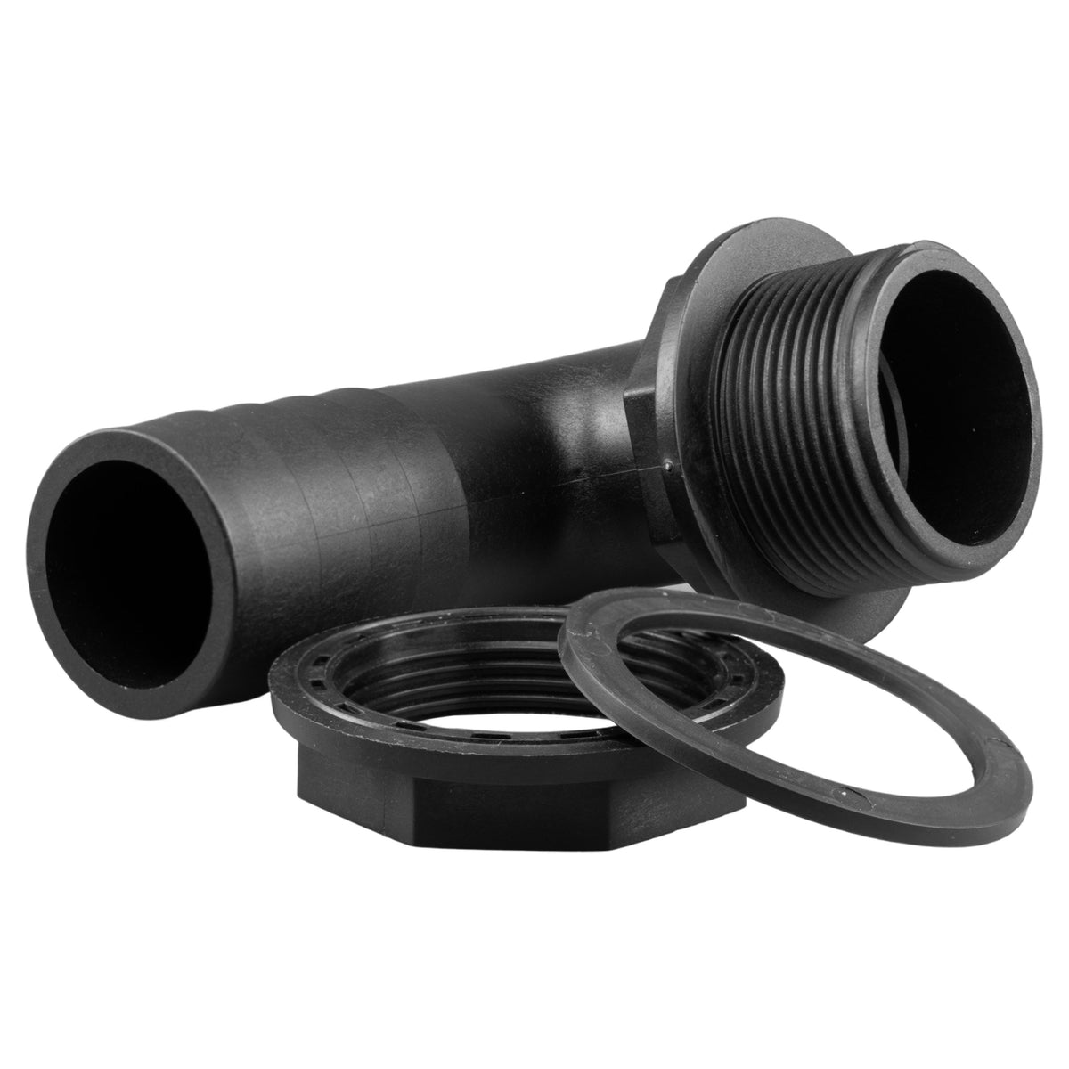 Tank Connector 90 Degree With Washer & Nut 1.5"BSPM - 1.5" Barb