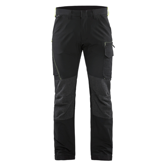 Blaklader 1422 4-Way Stretch Service Work Trousers Black / Hi-Vis Yellow