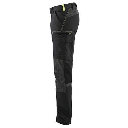 Blaklader 1422 4-Way Stretch Service Work Trousers Black / Hi-Vis Yellow