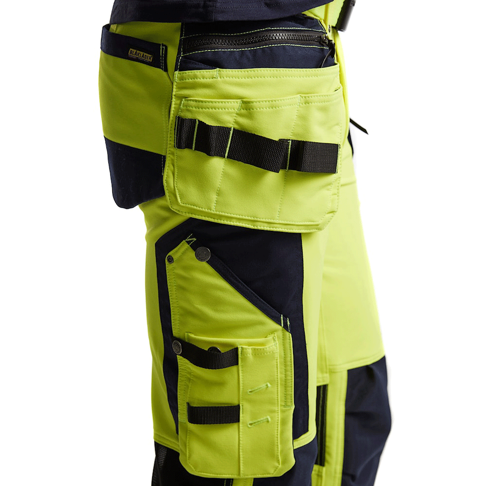 Blaklader 1997 Hi-Vis 4-Way Stretch Holster Pocket Kneepad Work Trousers Hi-Vis Yellow/Black Waist 30" Leg 32"