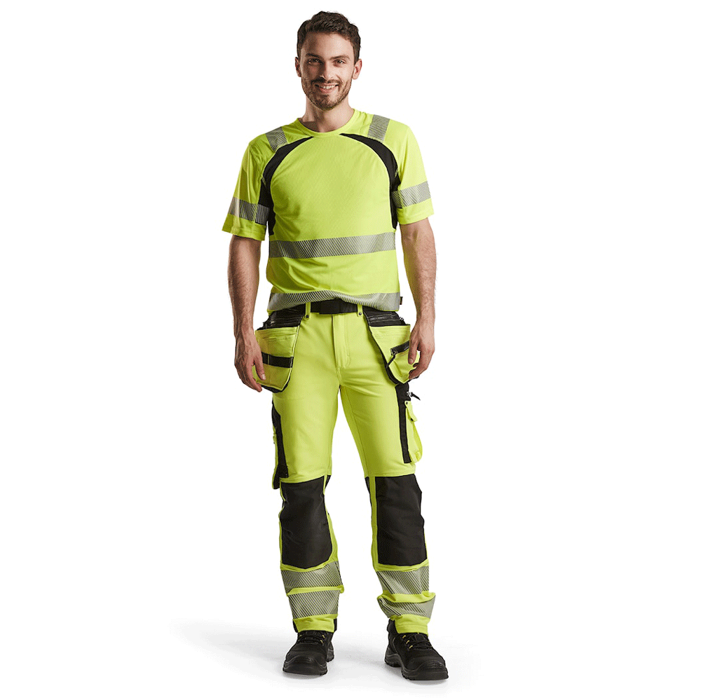 Blaklader 1997 Hi-Vis 4-Way Stretch Holster Pocket Kneepad Work Trousers Hi-Vis Yellow/Black Waist 30" Leg 32"