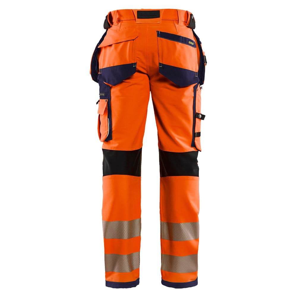 Blaklader 1997 Hi-Vis 4-Way Stretch Holster Pocket Kneepad Work Trousers Orange/Navy Blue, 34" Waist Long Leg
