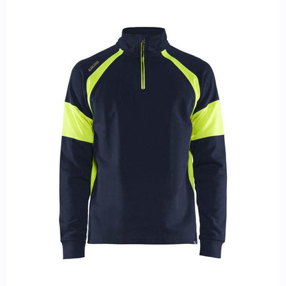 Blaklader 3550 1/4 Zip Sweatshirt with Hi-Vis Panels Navy/Yellow XL