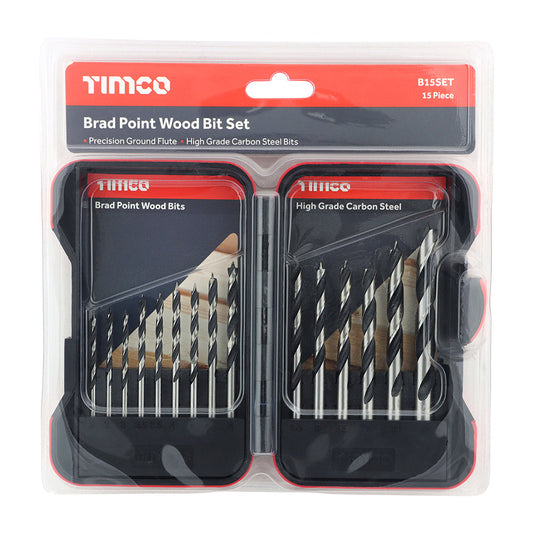 Brad Point Wood Bit Set – 15 Piece