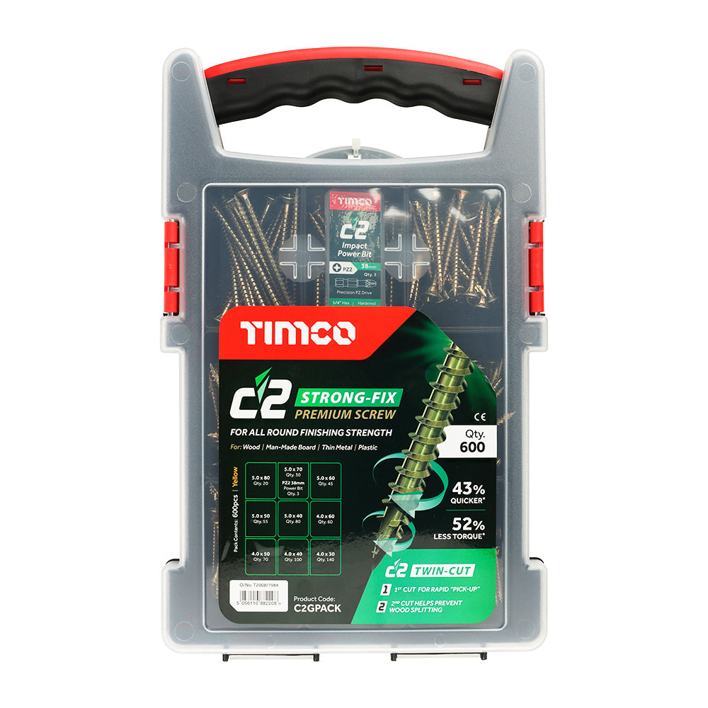 TIMCO C2 Strong-Fix Mixed Grab Pack – PZ – Double Countersunk – Yellow
