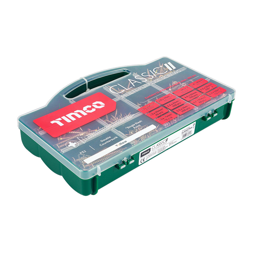 Timco Classic Multi‑Purpose Screws – Mixed Tray – PZ – Double Countersunk – Yellow (895 pcs)