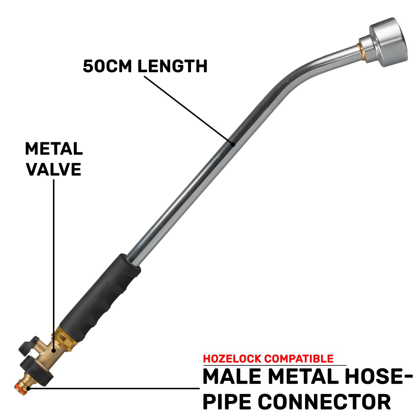 50cm Garden Watering Lance with Brass Valve and Quick Connect Male