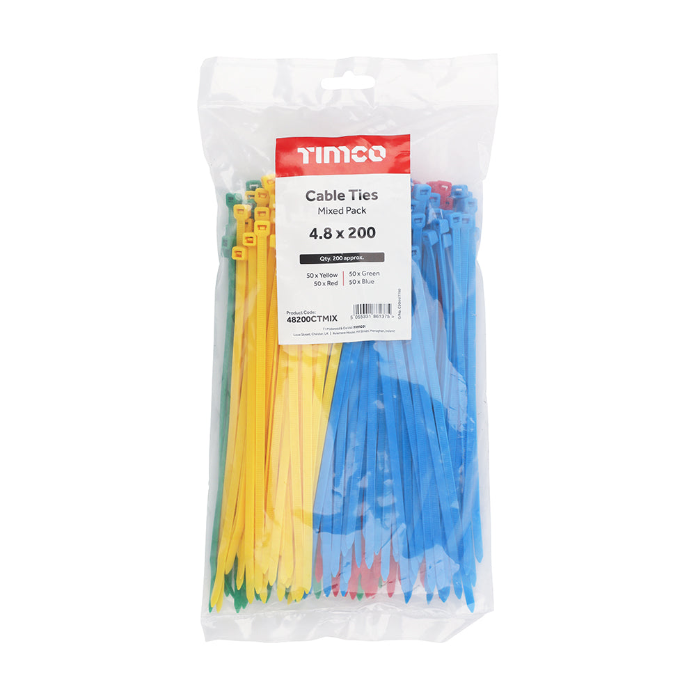 Mixed Colour Cable Ties - 4.8 x 200mm (200 Pack)