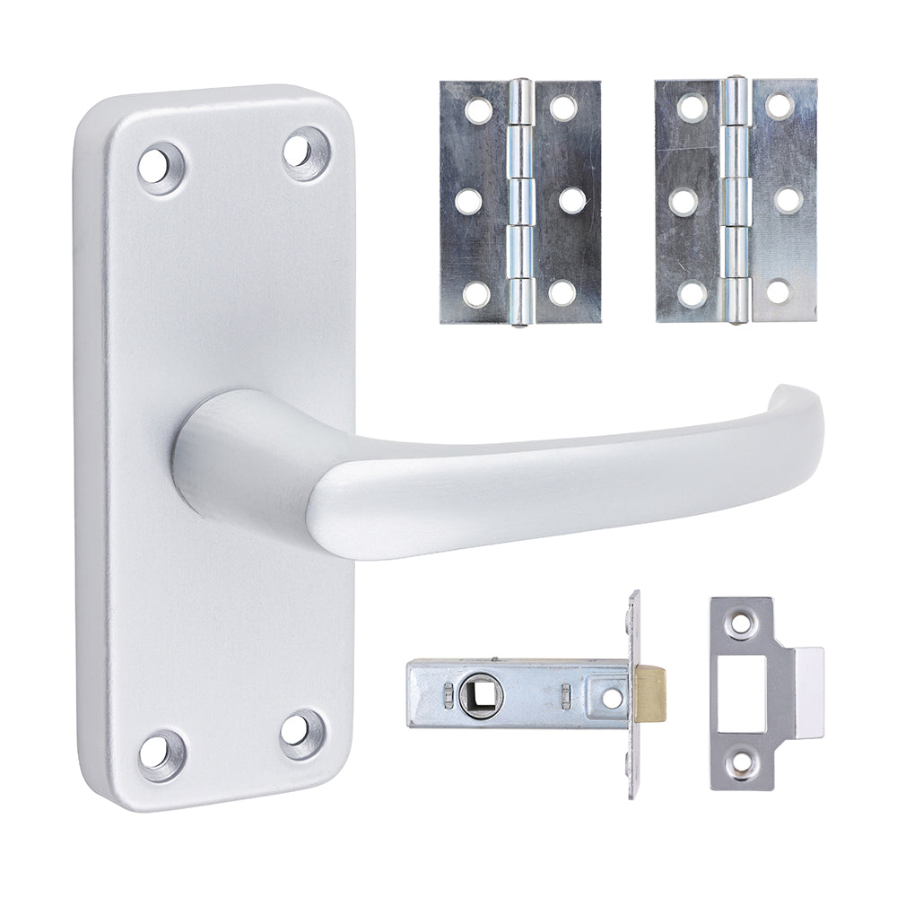 Contractors Lever Latch Door Pack – Satin Anodised Aluminium (Door Handle / Hinges / Latch)