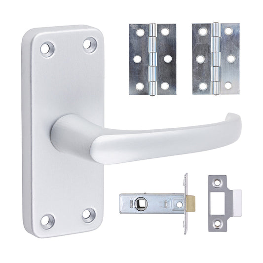 Contractors Lever Latch Door Pack – Satin Anodised Aluminium (Door Handle / Hinges / Latch)
