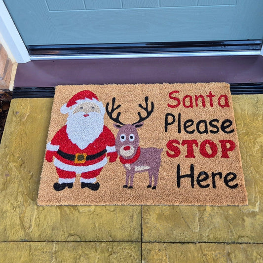 Doormat 60cm x 40cm - 'Santa Please Stop Here'