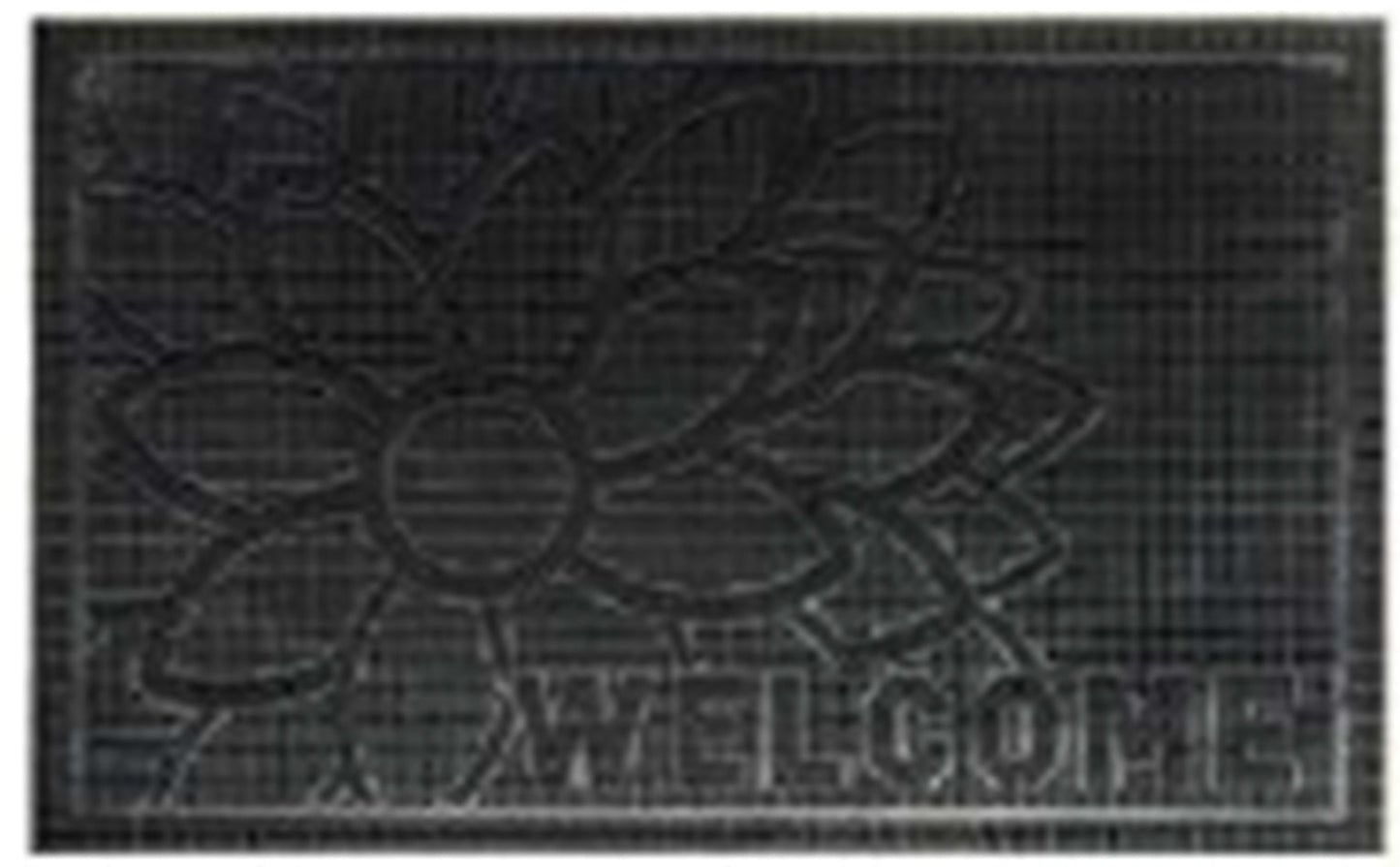 Rubber Doormat 60cm x 40cm - 'Welcome' (Flower) - Absorbent Coir Mat for Indoor/Outdoor