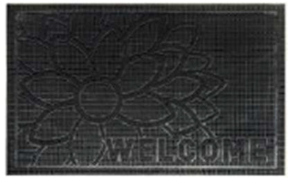 Rubber Doormat 60cm x 40cm - 'Welcome' (Flower) - Absorbent Coir Mat for Indoor/Outdoor