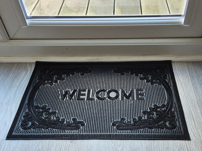 Rubber Doormat 60cm x 40cm - 'Welcome' (D2) - Absorbent Coir Mat for Indoor/Outdoor
