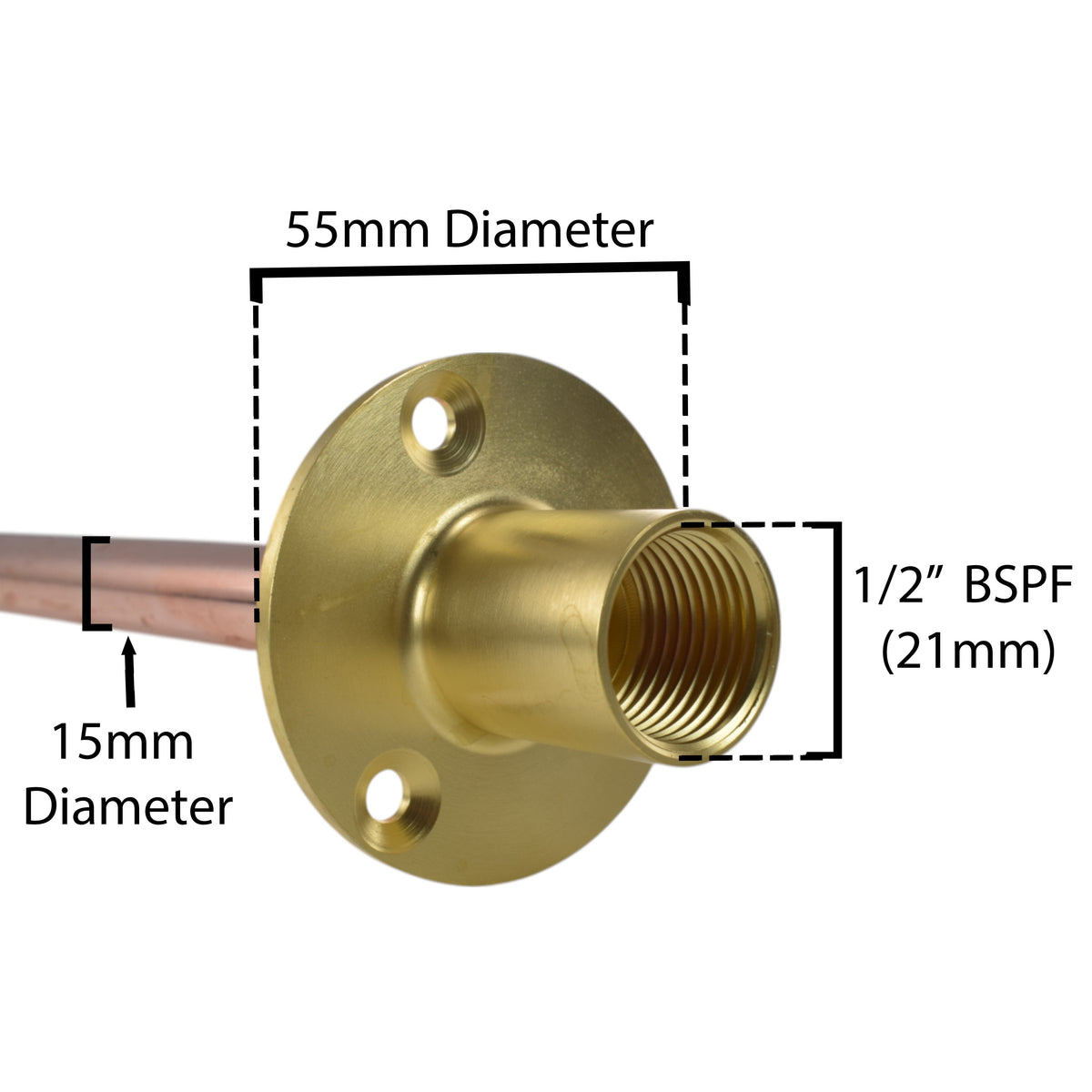 Brass Wall Plate ½” BSPF with 15mm copper pipe (350mm)
