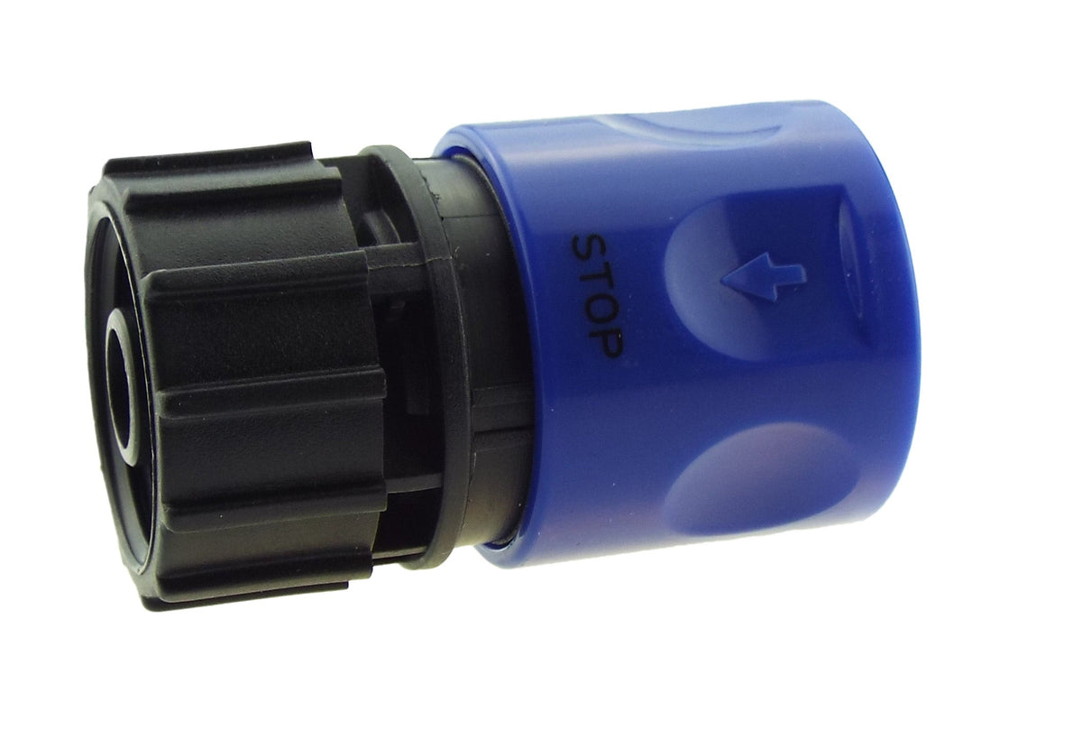 Hose Connector Blue with In-Line BSPM Valve and 20mm MDPE Straight