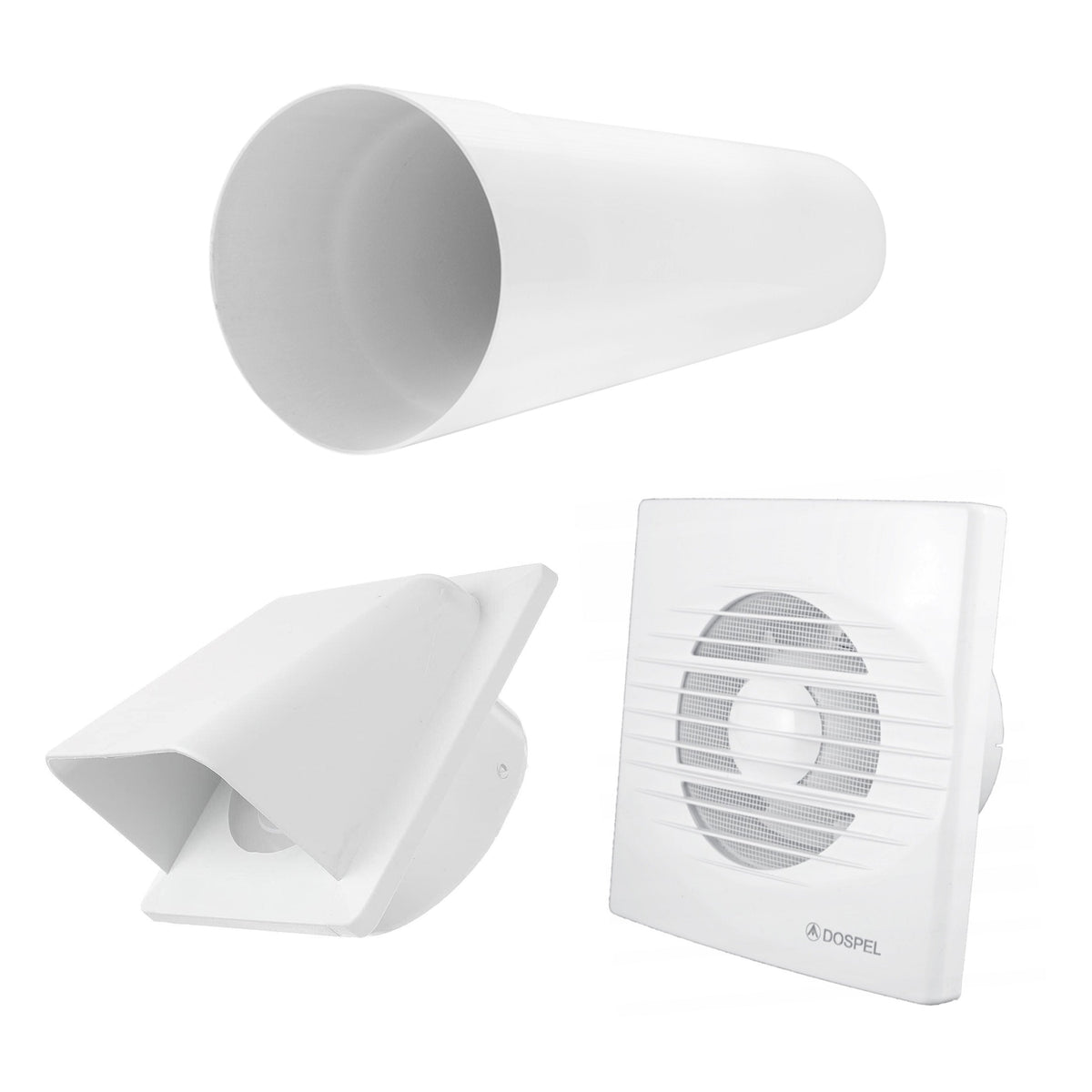 Through Wall Ventilation Kit RICO Timer and Humidistat Fan with White External Vent