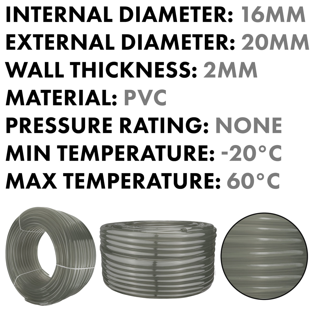 Grey Semi-Transparent PVC Pipe 16mm*20mm