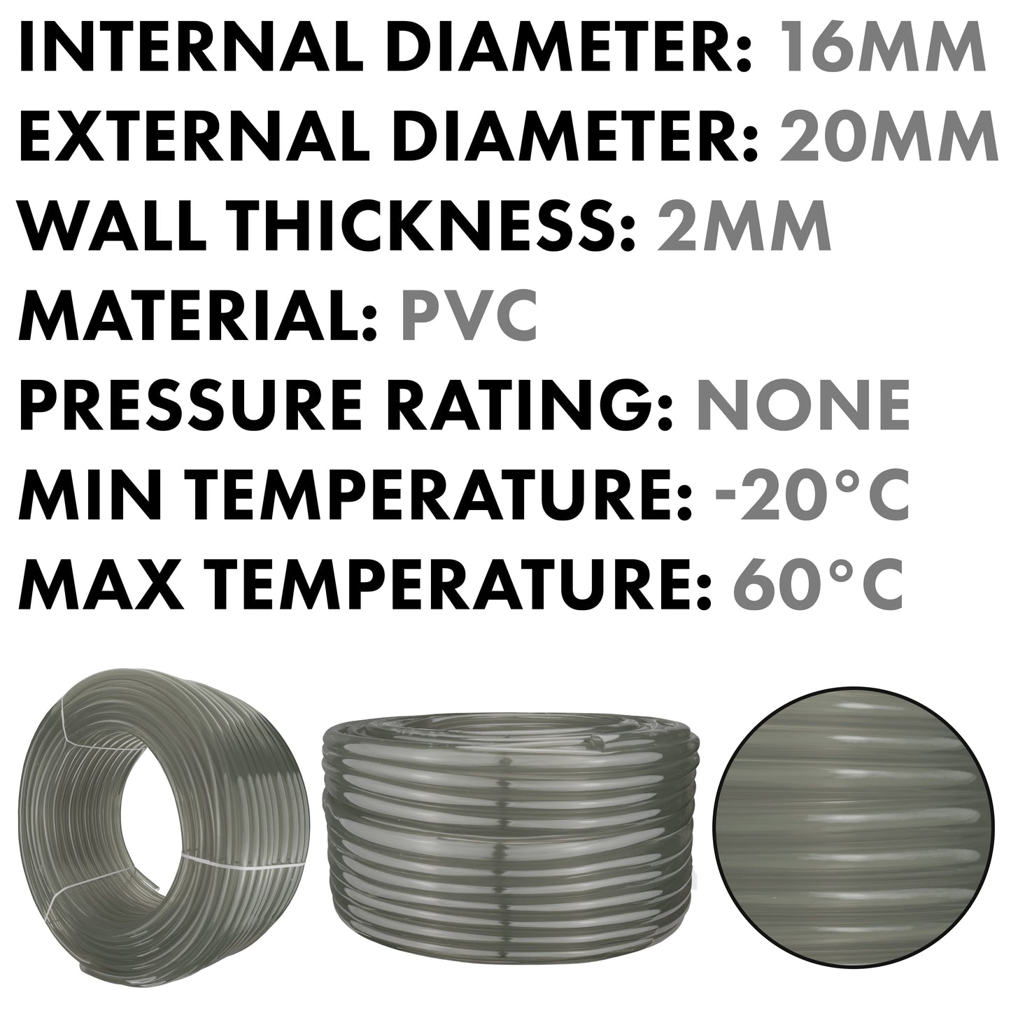 Grey Semi-Transparent PVC Pipe 16mm*20mm