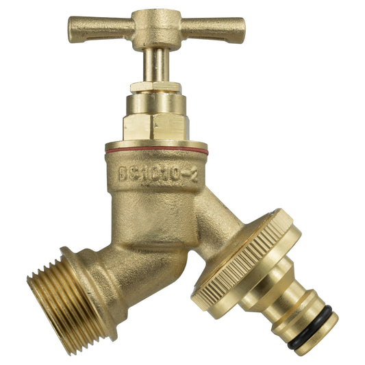 Garden Bib Tap Brass 1/2" BSPM Inlet + Snap-On Male