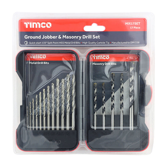 Ground Jobber & Masonry Drill Bit Set – 17 Piece