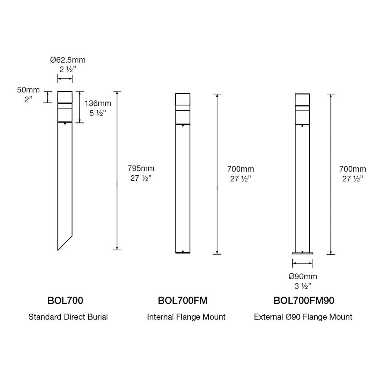 Hunza Bollard 700mm Flange/Spike Mounted (GU10) - IP66