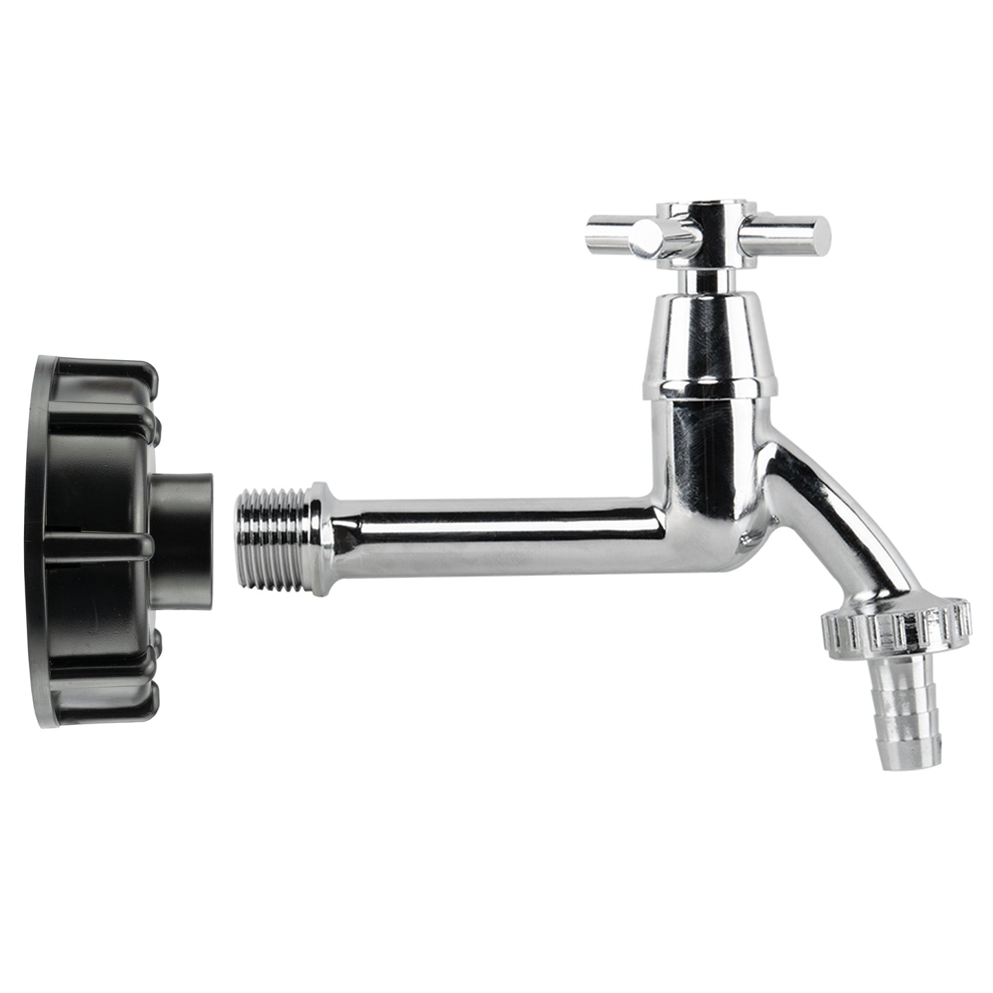 IBC 2” S60X6 – 1/2” BSP Cap with Extended Brass Chrome Tap ½” Barb