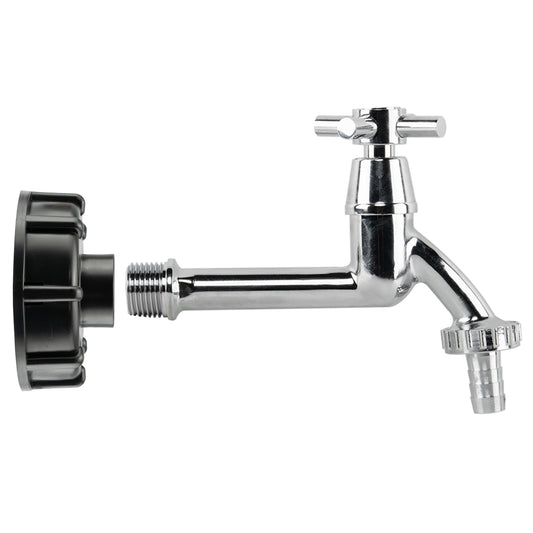 IBC 2” S60X6 – 1/2” BSP Cap with Extended Brass Chrome Tap ½” Barb