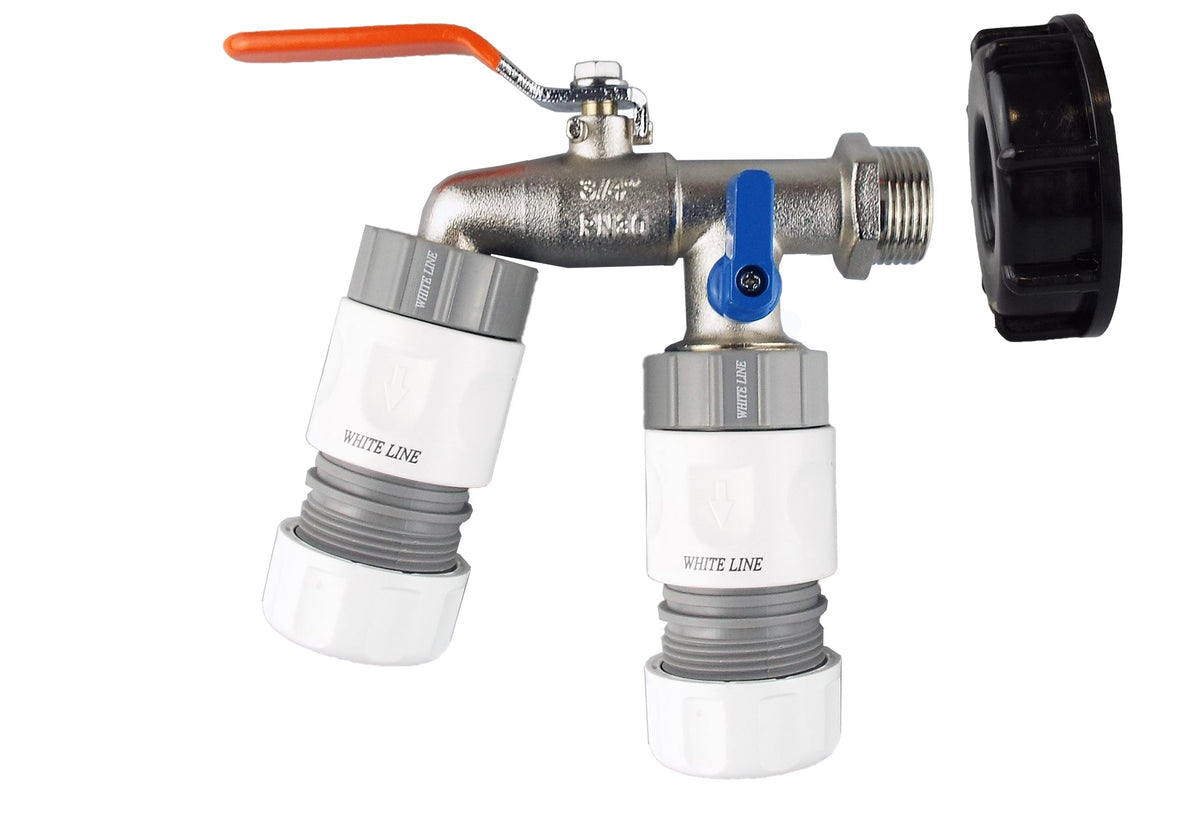 IBC 2” S60X6 Cap with Double Lever Tap and Max Flo Hose Connectors Set