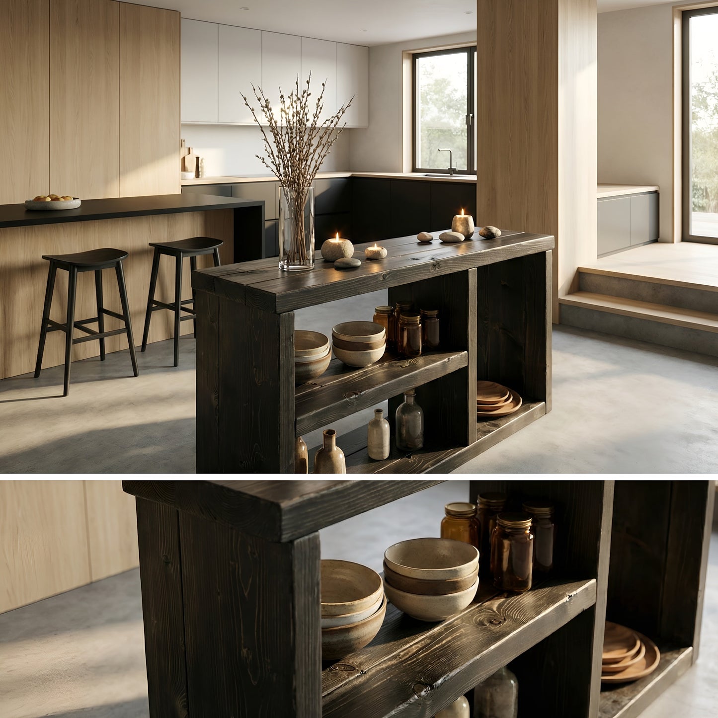 Ivara Black Wooden Bookshelf / Storage Shelf / Living Room Storage / Shoe Storage Rustic Solid Wood Book Shelf