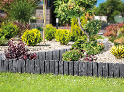 Lawn Edging, Plastic Palisade Wood Effect, 2.32m, Gray